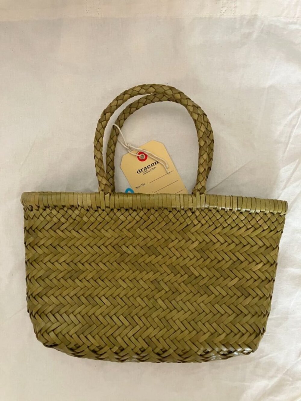 Dragon Diffusion Olive Woven Leather Tote Handbag